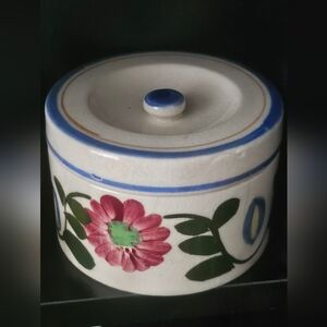 Charming stoneware vintage Jar with Floral Design